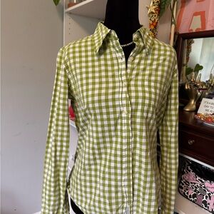Abercrombie & Fitch Green Gingham Fitted Long Sleeve Shirt